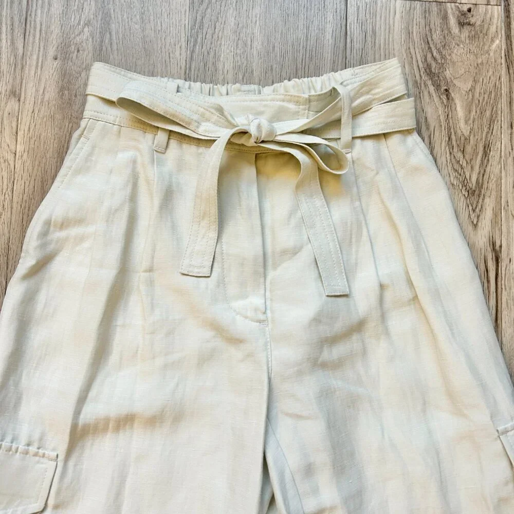 Aritzia Wilfred Kafka Linen High Rise Cargo Coastal Pants in Sand Cream Size 0